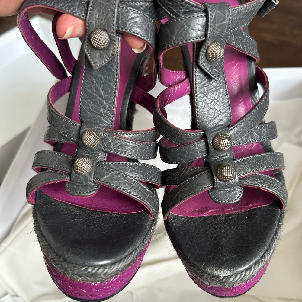 Balenciaga Gray and Purple Espadrille Sandals
